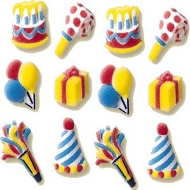 Birthday Assortment (30294) Shaped Edible Hard Sugar Decorations, 12 pcs