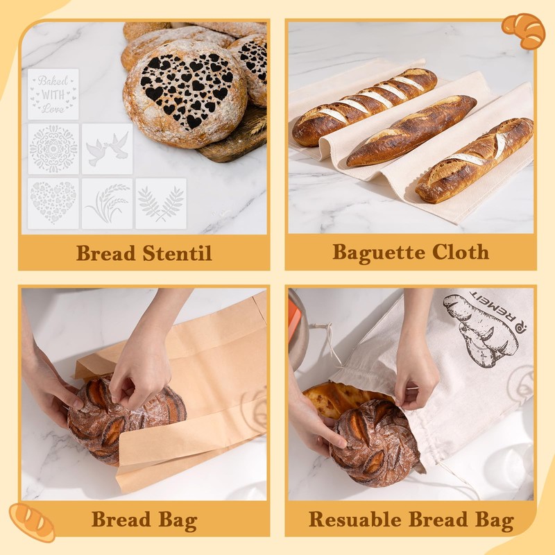 REMEIT Sourdough Starter Kit with Banneton Bread Proofing Basket Set,