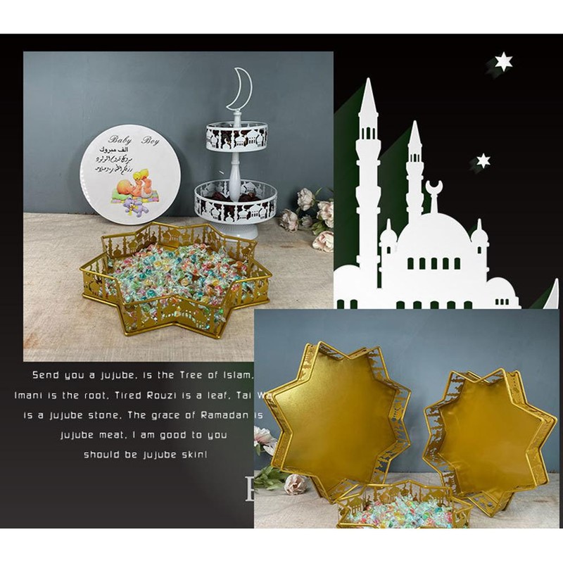 Ramadan Food Serving Tray Iron Food Plate Dessert Pastry Candy