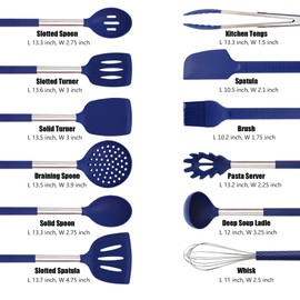 Silicone Kitchen Utensils Set - 28 Pieces Cooking Utensils Set Non-Stick Heat Resistance Silicon with Stainless Steel Handle - Royal Blue