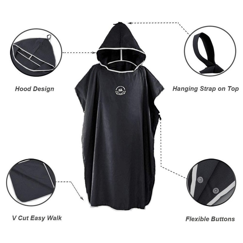 Hiturbo Microfiber Surf Poncho, Wetsuit Changing Bath Robe, Quick Dry