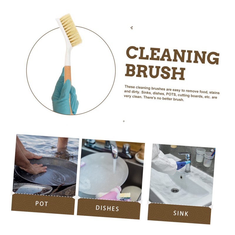 OATIPHO 2Pcs Wooden Dish Brush with Handle for Kitchen Heavy