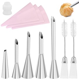 Set of 11 cream piping bag nozzles, 5 nozzles for piping bags, 3 piping bags, piping bag set, for cupcake puffs filling cream jam, 1 adapter, 2 cleaning brushes