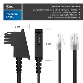 CSL – Internet Cable Router Cable, TAE-F Male to RJ45 Male, 3 m, Internet Cable, Router to Telephone Socket, Compatible with DSL VDSL Fritzbox Internet Router to Telephone Socket TAE, Black