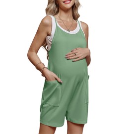 FMEYOA Women's Maternity Overalls Shorts Pregnancy Casual Sleeveless Jumpsuits Romper with Pocket