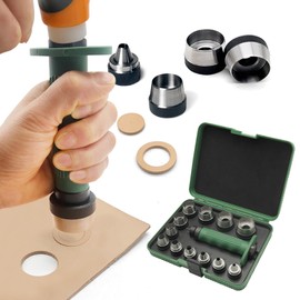 SENROG 12 in 1 Gasket Punch Set with Sharp Leather Hole Punches, Hollow Punch Set for Leather, 3/16'' to 1-1/4'' Hole Punch Kit with Handle