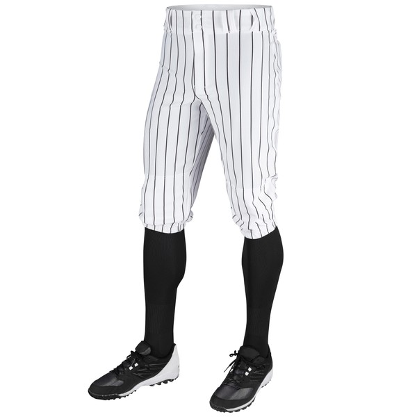 CHAMPRO Men' Triple Crown Knicker Style Baseball Pants with Knit-in Pinstripes and Reinforced Sliding Areas White,black ,Large