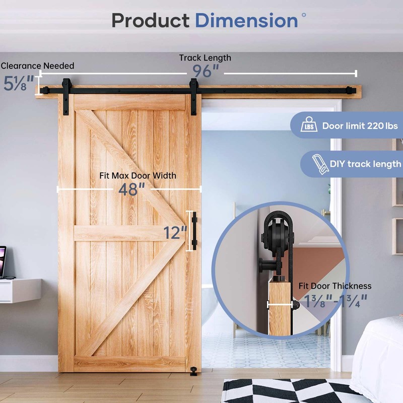EaseLife 8 FT Sliding Barn Door Track and Handle Hardware