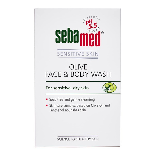 SEBAMED Soap-free emulsion with olive oil, ideal for dry skin, formulated with pH 5.5 with olive oil, which strengthens and protects the skin's natural barrier function of the acid protective coating, 200 ml