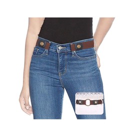 Ladies Elastic Belt Invisible No Buckle Belt for Women Men Black Adjustable Stretch Waist Belt Jeans Belt No.4 Coffee Suit Waist 22-34 inches