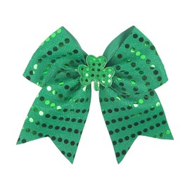 Doneace St Patrick's Day Hair Bow Clips Shamrock Large Glitter Cheer Bows Clips Green Cheerleading Sequin Hair Bow Hair Barrettes Ponytail Holder Hair Accessories for Women Irish Parade Party