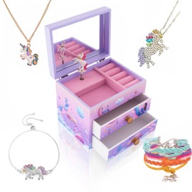 ZOOWING Girls Musical Jewelry Box Toys Gifts with Unicorn Jewelry Sets - Unicorn10 Purple