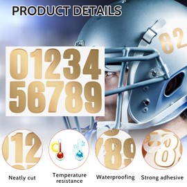 Giantree 10 Sheets/100 Pcs Helmet Numbers Sticker, Self Adhesive Sports Number Stickers 1.5" Vinyl Waterproof Softball Helmet Stickers Gold for Baseball Hockey Football Batting