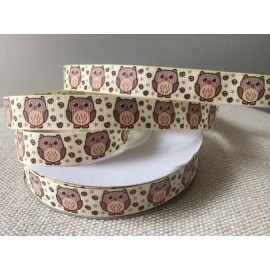 5/8” Owls Grosgrain Ribbon By The Yard - Cream