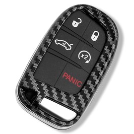 Carbon Fiber Key fob Cover Shell Compatible for Dodge Durango Challenger Journey, Compatible for Jeep Grand Cherokee Renegade Chrysler Accessories Key Case Bag Holder Cover Protect