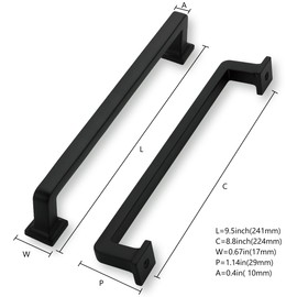 khtumeware 6 Pack Matte Black Cabinet Pulls, 8-3/4 Inch(224mm) Hole Centers Solid Cabinet Handles Kitchen Hardware Straight Bar for Cabinets and Drawer Pulls