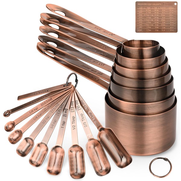 SUNMVEHOT Copper Plated Measuring Cups and Spoons Set, Stainless Steel