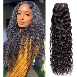 Human Hair Bundle, 10A Grade Brazilian Hair, Water Wave Bundle, Brazilian Vrigin Hair, Brazilian Real Hair Curls, 100% Remy Water Weave Bundles, Single Bundle, Human Hair, Natural, 24 Zool