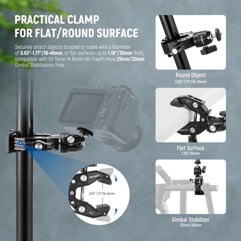 NEEWER Super Clamp with Ballhead, Cold Shoe, Holder and Action