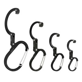 GEAR AID HEROCLIP Mosquetón con Clip y Gancho (Grande, Mediano, pequeño, Mini) para Camping, Mochila, Maletas, Bolso y organización de cochera, Color Negro sigiloso, tamaño Variado, Paquete de 4