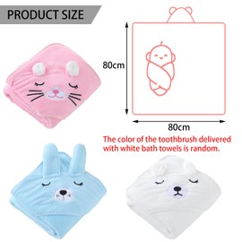 DKDDSSS Children's Bath Poncho, Baby Hooded Towel, Soft, Super Absorbent, Bath Towels with Cute Ears, Bath Towel Baby with Hood, Hooded Towel, Baby, White, Pack of 2