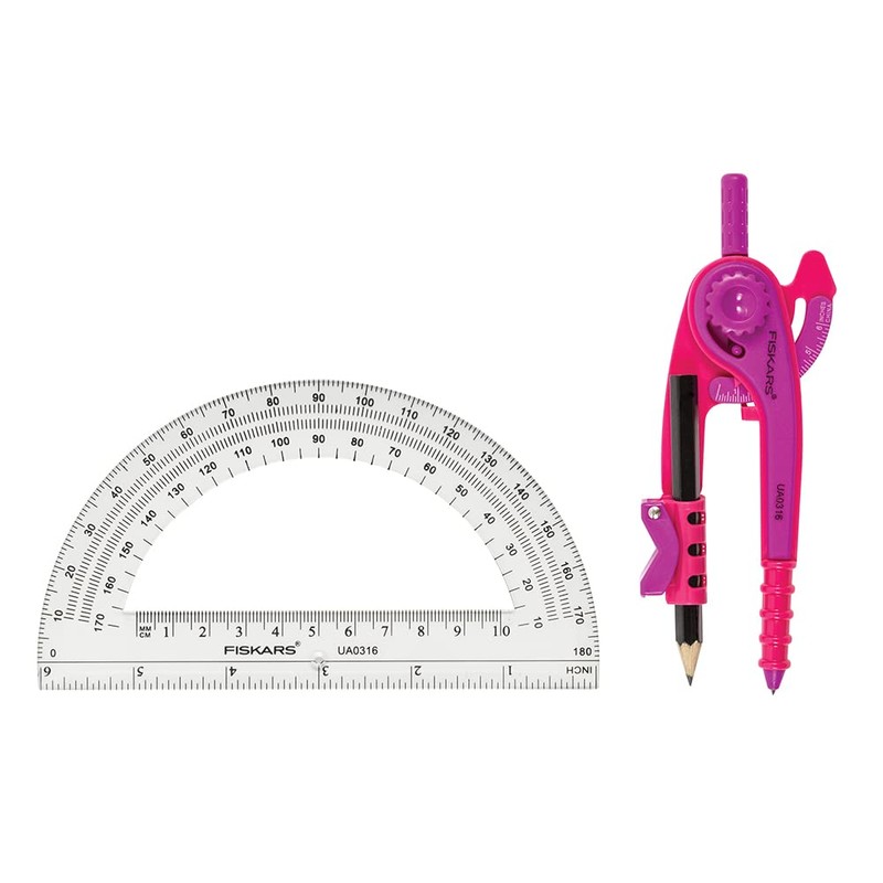 Fiskars Geometry Set, Compass and Protractor Set, Color Received May