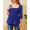 Holipick - Blusa de manga 3/4 abombada, cuello cuadrado, fruncida,