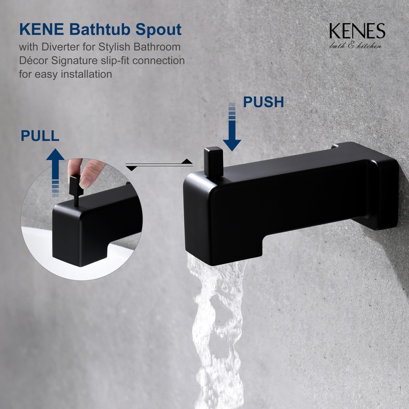 KENES Tub Shower Faucet Set Complete, Matte Black Tub and