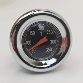 Chrome Oil Tank Dipstick w/Oil Temperature Gauge - Black Gauge Face - Fits 1970-1984 FL 4 spd, 1971-1985 FX, 1980-1991 Tour Glide FLT, 1982-1994 FXR & 1970-1978 Sportster XLCH - Replaces HD# 62666-87T
