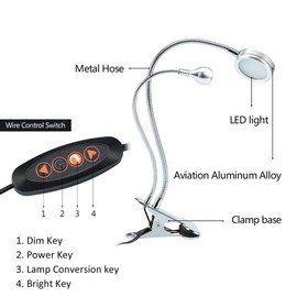 Sonew 2 in 1 LED Double Head Cosmetic Lamp USB Rechargeable Adjustable Light Nail Art Eyebrow Tattoo Equipment Silver Clamp Lamp Cable Control Metal Glitter(3W)