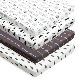 4 Pack N Play Sheets Woodland Forest Animals Wood Neutral Unisex Fitted Baby N Play Sheets Fitted for Standard Pack and Plays and Mini Cribs Set for Baby Boys or Girls