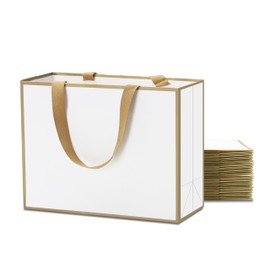 YUEYANG Gift Bags Elegant White Gift Bags with Gold Frame - 20Pcs Medium Size 10.5x4.25x8 inch Bags for Parties, Birthdays, Weddings, Boutique and Retail