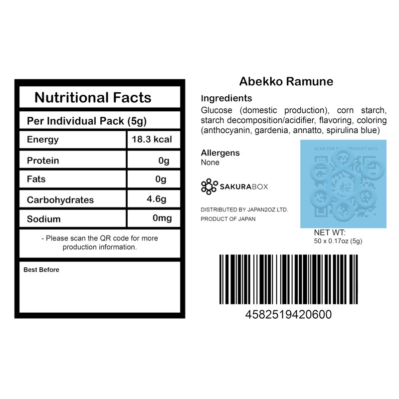 Abekko Ramune - 50 x 5g Bags 5 Flavors Melt