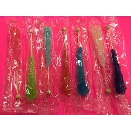 6 Piece Wrapped Assorted Flavors Rock Candy Large Sugar Sticks