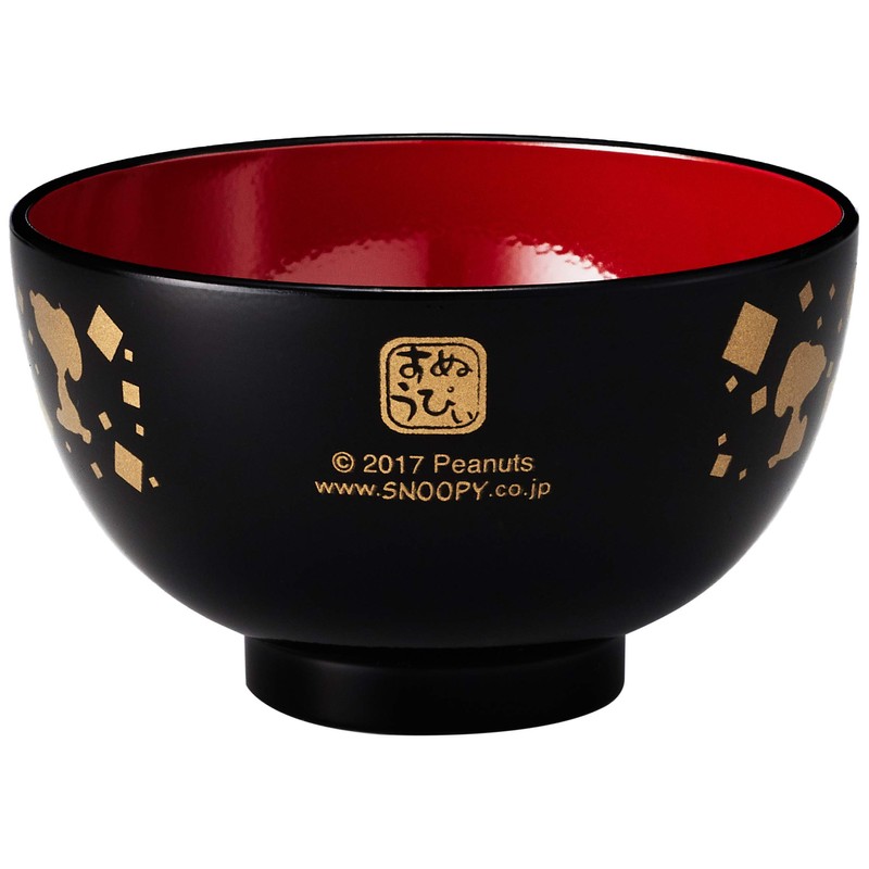 「 PEANUTS(ピーナッツ) 」 スヌーピー 和食器 筆唐草 塗 汁椀 直径10.5cm ブラック