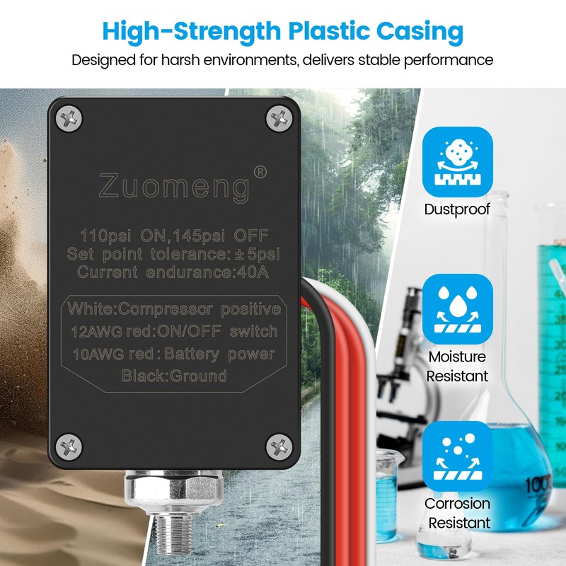 Zuomeng Pressure Switch with 40A Relay, Corrosion-Resistant, for 12V/24V Systems,