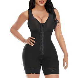 YIANNA Fajas Colombianas Shapewear for Women Tummy Control Post Surgery Full Body Shaper Butt Lifter with Zipper Crotch,YA7275-Black-M