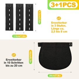 BondEron 4 Stück Elastische Hosenbunderweiterung & Knopfverlängerung Set - Bunderweiterung für Hosen, Jeans | für Damen & Herren | Geeignet bei Frühschwangerschaft & Gewichtsschwankungen