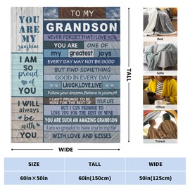 CUJUYO Grandson Gifts from Grandma Grandpa Blanket 60"x50", Grandson Gifts Throw Blanket, Gifts for Grandson Blankets Throws, Grandson Gift Ideas Blankets for Birthday Graduation Christmas