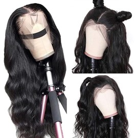 Real Hair Wig, 13 x 4 Body Wave Lace Frontal Wig, Human Hair (24 Inch) Wig, Women's Brazilian Curly Human Hair Wig, 150% Density, Glueless Wig, Natural Colour