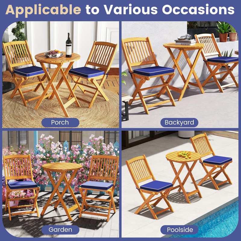 Giantex Patio Bistro Set 3 Pieces, Outdoor Acacia Wood Folding