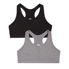 Fruit of the Loom Girls' Stay Dry Racerback Sports Bra, Black/Dark Grey Heather