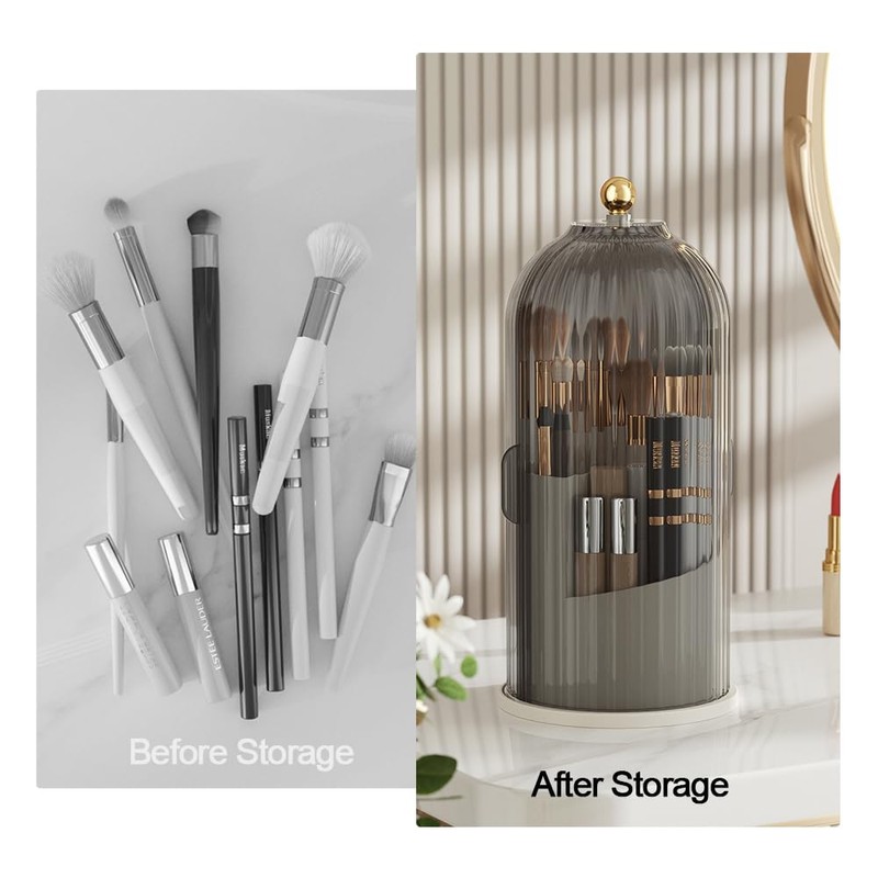 Makeup Brush Holder, 360° Rotating Makeup Organiser High Capacity Acrylic