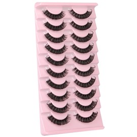 Newcally Lashes Nautral Look False Eyelashes Russian Strip Lashes Mink Wispy Fluffy Lashes Pack D Curl Thick Full Volume Cat Eye Lashes Look Like Extensions 10 Pairs | Newcally