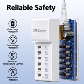 USB Charger Station 50W(10A) 12 Ports,USB Desktop Charging,Multiple Charging Block,USB Hub Compatible with iPhone13/14/15/16/Smartphone/Watch/Tablet/Headphones/Other Devices