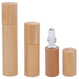 NICENEEDED 3 PCS Bamboo Roll on Bottles with Stainless Steel Roller Ball, 5ml 10ml 3ml Protable Essential Oil Bottles, Reusable Refillable Rerfume Container for Travel DIY