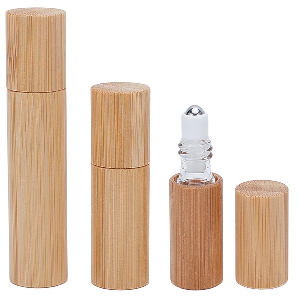 NICENEEDED 3 PCS Bamboo Roll on Bottles with Stainless Steel