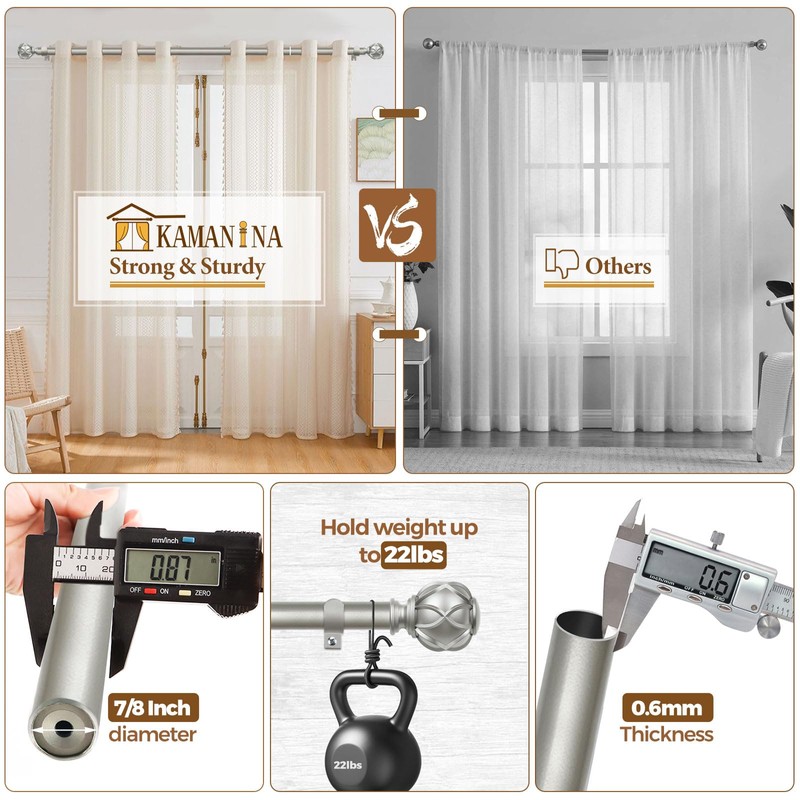 KAMANINA Curtain Rods for Windows 66 to 120 Inch, 7/8
