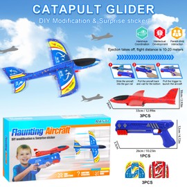 PQETBV Polystyrene Aviator Catapult Pistol Children's Toy, 4 Pieces Aeroplane Toy, Children's Outdoor Garden Games, Children's Birthday Gifts, Boys Girls for Ages 3 4 5 6 7 8 9 10 Years