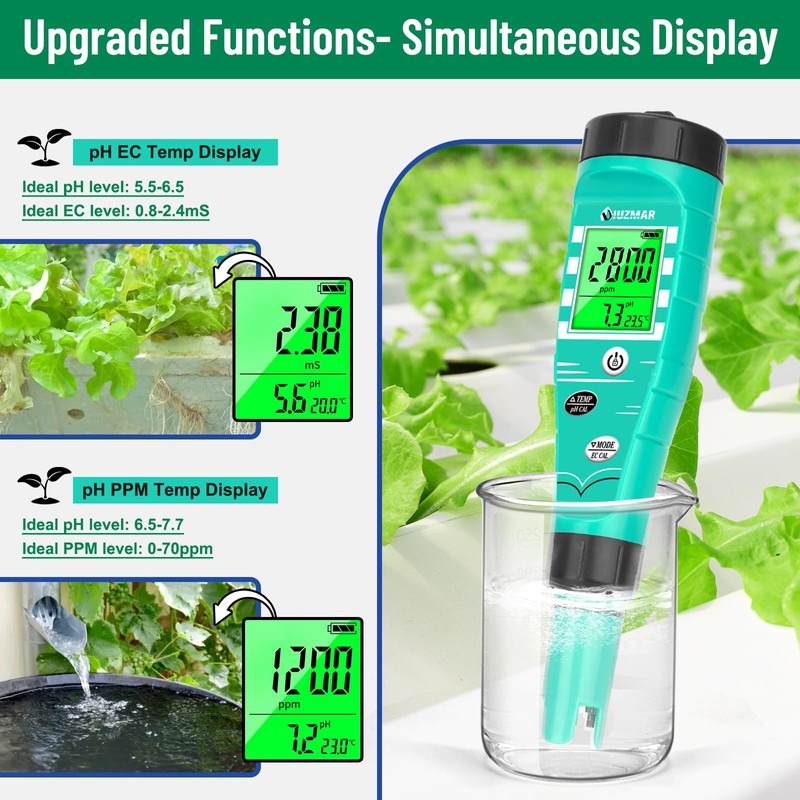 UIUZMAR pH Meter for Hydroponics EC pH Tester, pH PPM